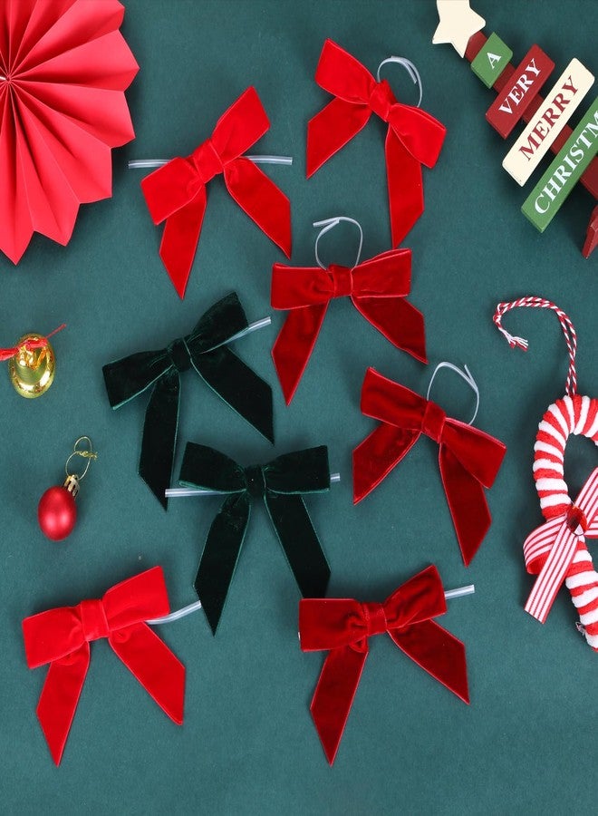 Hipcheer 24 Pcs 4.2 Inch Velvet Christmas Bows for Christmas Tree, Wreath, Gift Wrapping, Crafts, Wedding, Party, Twist Tie Bows for Treat Bag Bakery Candy Bags, Home Decor (Red) - Image 2